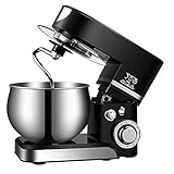 Delgeo Batidora Amasadora Reposteria,1200W Profesional Robot de Cocina Batidora de Multifuncional con Tres Gancho Amasador y Bol de Acero de 5L,Salpicaduras, 6 Niveles de Velocidad, Negra