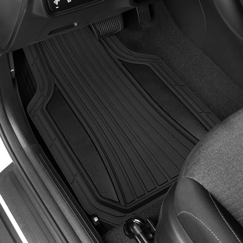 Image of Motor Trend Rubber Car Floor Mats - Durable, All Weather Protection with Non-Slip Backing, Two Tone Accent - For Front and Rear, Black & Gloss Black