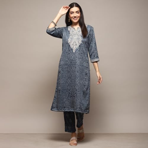 Image of BIBA Women Polyester Straight Printed Suit Set