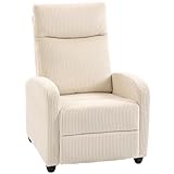 HOMCOM Push Back Recliner Chair, Corduroy Fabric Home Theater Seating, Single Reclining Sofa Chair with Padded Seat for Living Room, Beige