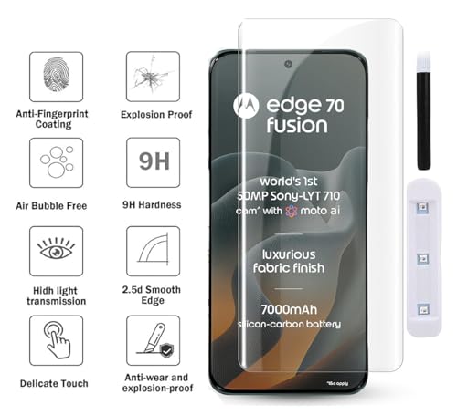 Image of FabeKee UV Tempered Glass Screen Protector Compatible for Motorola Edge 70 Fusion 5G | Front And Back Screen Guard With camera lens protector Combo