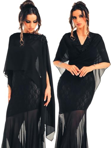 GORAIS Chiffon Cape for Women Black Formal Shawl Wrap Evening Capelet Cover Up for Dresses3