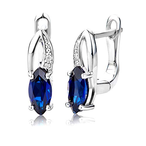 ByJoy Pendientes de Mujer, Plata, Zafiro