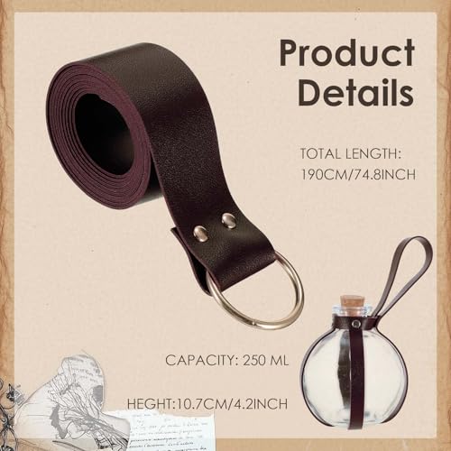 Halloween Renaissance Belt with Witch Bottle, Medieval Renaissance Belts Pirate Viking Belt PU Leather Belts Halloween Accessory for Women Men3