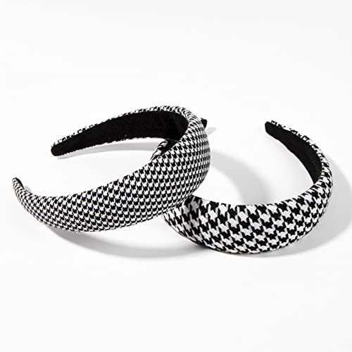 Mafeloe 2Pcs Fashion Wide Temperament Headband, Bath Wash Face Hair Band, Women Padded Headband, No Slip Hairband Accessories For Women Ladies Girls - Black Houndstooth B #TOP4