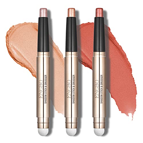 CCbeauty 3 Pack Dual-Ended Eyeshadow Stick,High Pigmented Metallic Cream Shimmer Eye Shadow Stick,Waterproof Neutral to Deep Eyeshadow Pencil Crayon,Glitter Eyeliner Pen Prime Eye Makeup Smudger