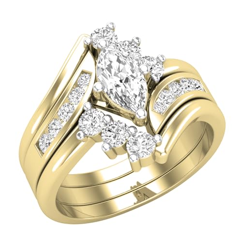 Dazzlingrock Collection 0.50 Carat Center Marquise & 0.63 Carat Side Round White Diamond Engagement Ring Set for Her in 14K Solid Gold