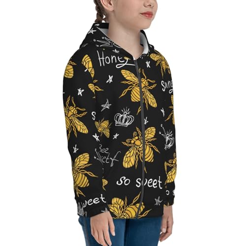 Hohey Bee Golden Embroidery Kids Pullover Hoodies Boys Zip Up Sweatshirts Girls Athletic Clothes with Pocket4