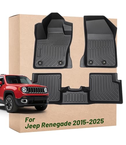 Landrol Car Floor Mats Liners Replacement for Jeep Renegade 2015-2025 Durable Odorless Custom Fit Front Rear Heavy Duty Carpet Durable Black Waterproof All Weather
