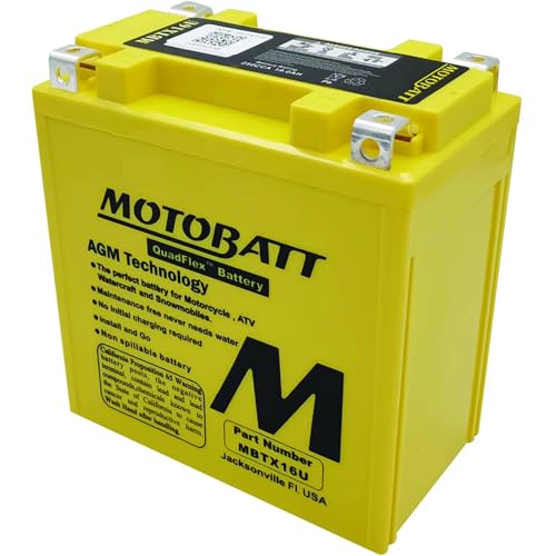 MotoBatt DB Electrical MBTX16U New Battery for Motobatt Battery 19Ah, Kawasaki, Moto Guzzi, Suzuki, Piaggio-Gilera Fuoco, Polaris Atv, Suzuki Motorcycle YTX16-BS YTX16-BS-1 YTX20A-BS YTX20CH-BS