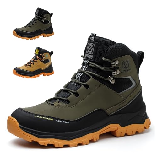 ZZBIQS Steel Toe Cap Work Boots for Men, Military Protective Safety Shoes,Comfy Work Industrial Work Boots Puncture Proof Construction Footwear (Blk/Army, UK10)