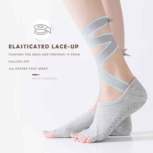 Image of Ideal Swan 3 Pairs Yoga Pilates Toeless Socks - Pilates Toe Grip Socks, Non-Slip Yoga Cotton Sock for Workout Sports Barre