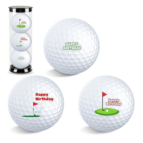 Pack of 3 Happy Birthday Golf Balls Gift Set Personalised Golf Balls Birthday for Golfers for Dad Colleagues Golfers and Golf Enthusiasts One Standard Size Unit
