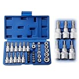 34tlg Innen Außen Torx Steckschlüssel Set, Torx Bit Steckschlüsselsatz, Nuss Set, Stecknüsse Biteinsätze Nusssatz, E4-E20 E-Stecker, für Auto, Fahrradreparatur, Reparaturarbeiten (Blau)