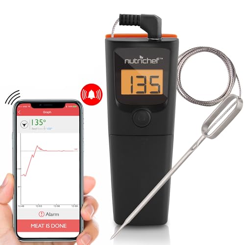 NutriChef PWIRBBQ90 Bluetooth Meat Thermometer Smart Wireless Kitchen Remote Instant
