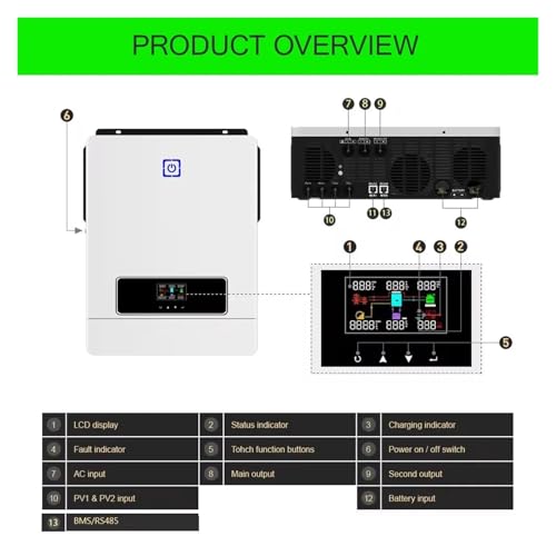 10.2KW Hybrid Solar Inverter 48V on Off Grid 2 MPPT Dual Output 160A Pure Sine Wave Inverter Solar Charge Controller(3.2KVA 24V)