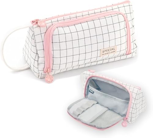 EASTHILL Big Capacity Pencil Case Large Pencil Pouch Stationery Pen Bag for Teen Girls-Green (Zoom White)