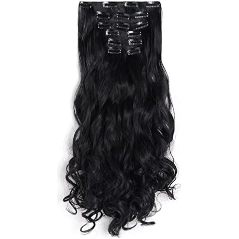OneDor 20" Curly Full Head Clip in on Synthetic Hair Extensions 7pcs 140g (1B-Off Black) Cover