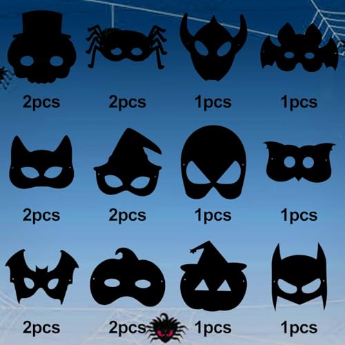 18 pcs Halloween Kratzbilder, Magische Bunte Regenbogen-Scratch-Papierkarte Scratch Crafts Kinder Set mit Bändern Kratzstift Scratch Art… – Ansicht 3