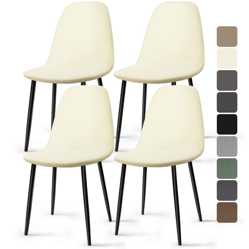 Fundas de Sillas de Comedor 4 Piezas Fundas Sillas Elásticas Ajustables Funda para Sillas de Cocina Modernas Lavables Cubiertas de Sillas para Comedor Hogar Hotel (Amarillo Crema, 4 Piezas)-KC