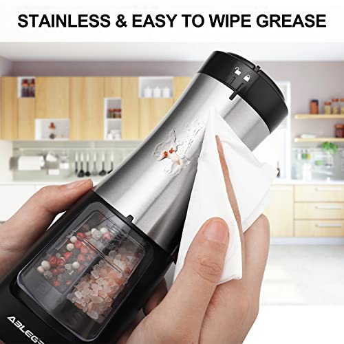 Ablegrid Electric Salt And Pepper Grinder 2 In 1 Battery Powered, Automatic Pepper Mill & Salt Grinder Refillable, Adjustable Coarseness, 2-Button Control, Ceramic Grinding Core, One-Handed Operation #TOP6