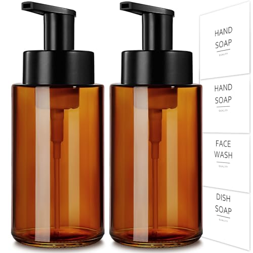Gmisun Dispensador de jabón espumoso, dispensador de espuma de vidrio ámbar de 300 ml, paquete de 2 dispensadores de jabón de manos espumoso para baño y cocina, botella dispensadora recargable con Gmisun Dispensador de jabón espumoso, dispensador de espuma de vidrio ámbar de 300 ml, paquete de 2 dispensadores de jabón de manos espumoso para baño y cocina, botella dispensadora recargable con