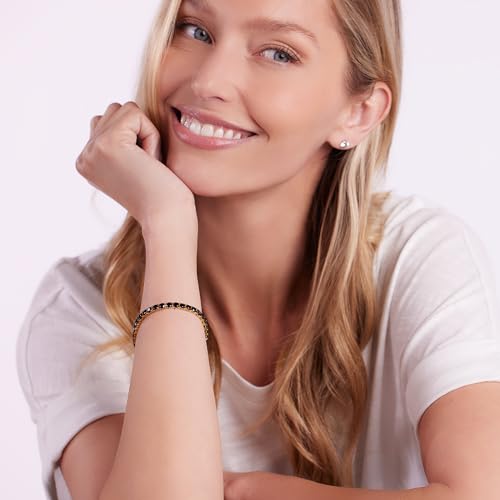 JTV 12.07 CTW Black Spinel Tennis Bracelet for Women in 18k Yellow Gold Over Sterling Silver - Elegant August Birthstone Jewelry - Sophisticated Gift for Her - Trendy Gold Bracelet for Everyday or Special Occasions2