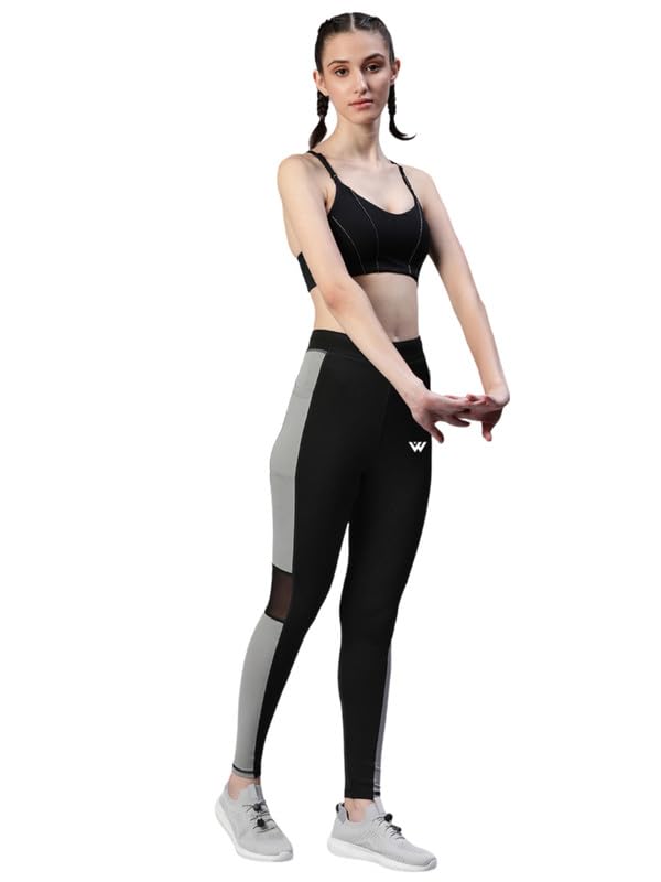 Women's Polyster Solid Sport Leggings (Black & Grey, L)-PID47676-image-1