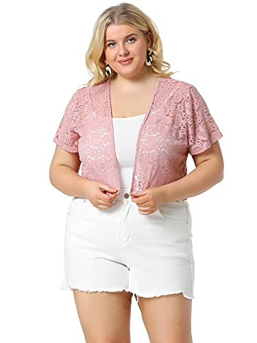 Image of Agnes Orinda Plus Size Bolero Shrugs for Women Lightweight Open Front Short Sleeve Cropped Lace Cardigan