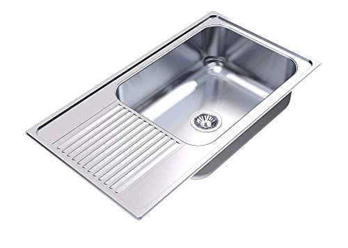 Image of Carysil VSG Pro 36 x 20 x 8 Inch 304-Grade Stainless Steel Kitchen Sink with Drainboard, Pressed Sink, Glossy Finish, Deep Bowl, Sloping Drain, Noise Reduction Padding, Anti-Condensation Coating