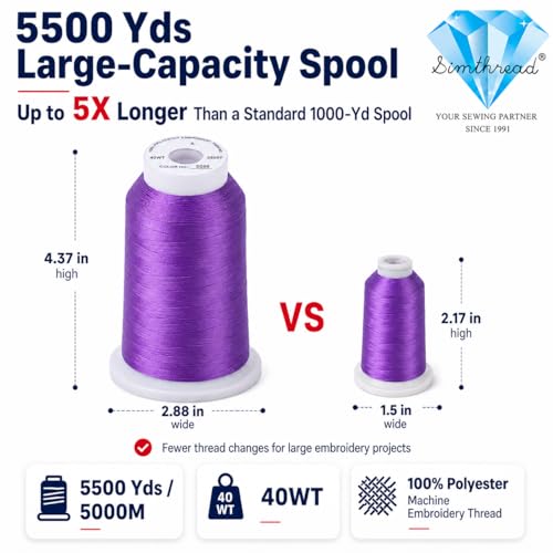 Image of Simthread 5500Yds /5000M 40WT Polyester Embroidery Thread Heather S096 | High-yardage 5000M spool offers smooth feeding and stable 40WT polyester thread for home and commercial embroidery machines.