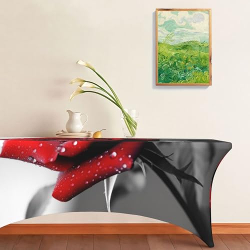 Nappe extensible noire et blanche rose rouge pour table rectangulaire 1,8m de buffet - 8