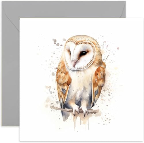 Old English Co. Watercolour Barn Owl Greeting Card for Birthday - Cute Birthday Card for Mum, Nan, H