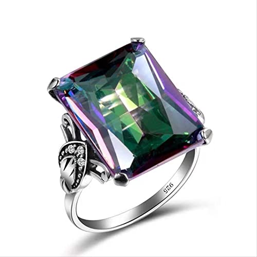 Bague mystique en argent 925 avec topaze arc-en-ciel sculptée main