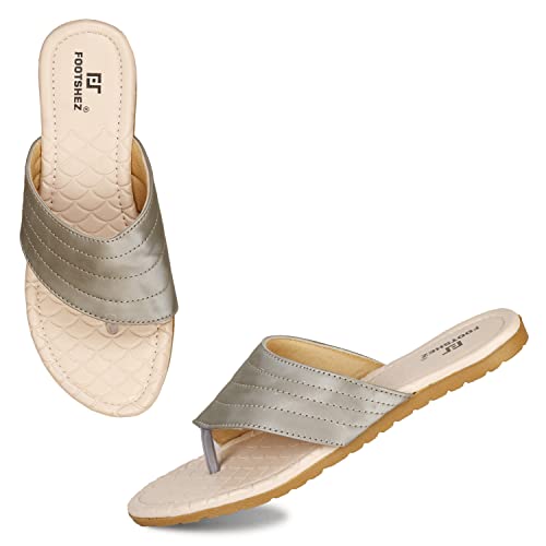 Image of Footshez Women's Synthetic Leather Slip On Comfortable Regular Fashion Slippers