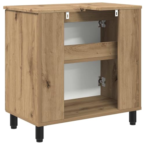 Mueble de baño de madera de roble Artisan con estante interior y diseño elegante 8