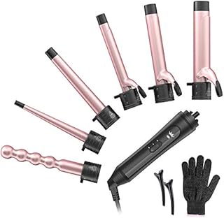 6-IN-1 Curling Iron, Professional Curling Wand Set, Instant Heat Up Hair Curler with 6 Interchangeable Ceramic Barrels (0.35'' to 1.25'') and 2 Temperature Adjustments, Heat Protective Glove & 2 Clips