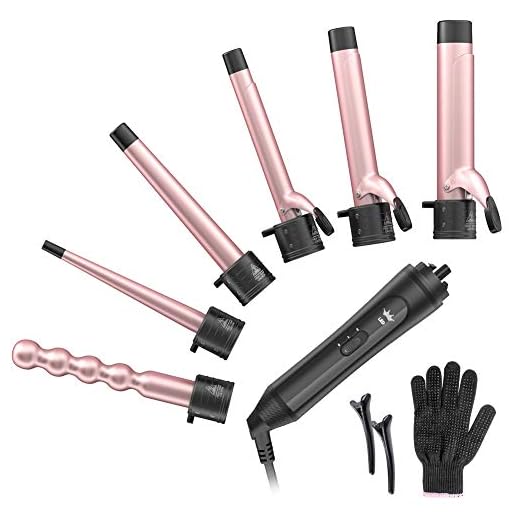6-IN-1 Curling Iron, Professional Curling Wand Set, Instant Heat Up Hair Curler with 6 Interchangeable Ceramic Barrels (0.35'' to 1.25'') and 2 Temperature Adjustments, Heat Protective Glove & 2 Clips