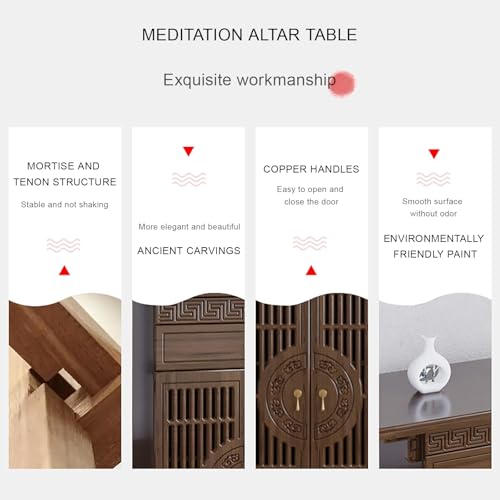 Table d'autel de méditation bouddhiste sculptée avec niche de Bouddha traditionnel