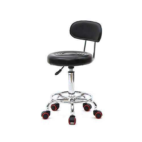 Drafting Chair Rolling Stool Height Adjustable Swivel with Back Cushion, Foot Rest and Wheels, Esthetician Stool (Black)