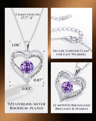 Image of CDE S925 Birthstone Heart Pendant Necklaces Jewelry Gifts for Wife