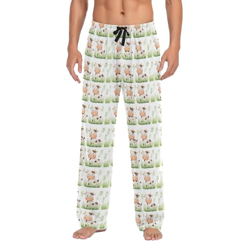 Vdsrup Men's Pajama Pants Grass Cow White Pajama Pants for Men PJs Bottoms Drawstring Pockets Sleep Lounge Pants S