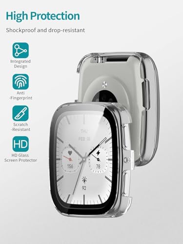 Image of M.G.R.J Hard PC Case with Tempered Glass Screen Protective Case Cover Compatible for Amazfit Active 2 Square (Transparent)