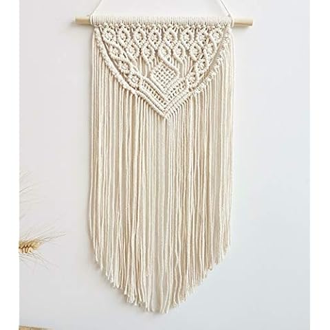 BLUETTEK Boho Macrame Wall Hanging Decor- Beautiful Home Decorative Wall Art Macrame Tapestries for Apartment, Dorm Room Bedroom Nursery Gallery, 13.8" W x 23.62" H (Beige) Cover