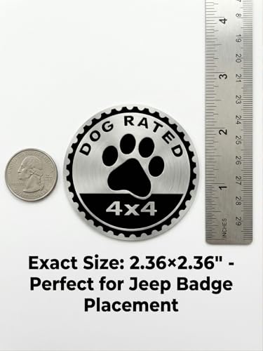 Image of 2 PCS Dogs Badge Rated Car Emblem, 4 x 4 Metal Automotive Badge, 3D Round Metal Car Badges Emblems, Car Badge Decals Stickers Compatible with Jeep Wrangler Vehicles Trucks SUV (Dog Rated-C)