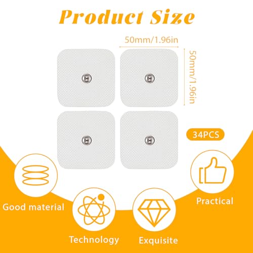 34 Pads Nachkaufset Selbstklebende Gel-Elektroden Pads, 50 X 50mm Selbstklebende Eletroden Geraet Elektroden Kompatibel mit Sanitas & Beurer Tens Maschinen Tens Pads mit 3.5mm Druckknopfverbindung