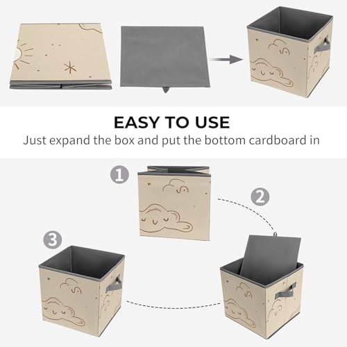 Cube de rangement anti-désordre beige pliable avec poignée armoire - 5