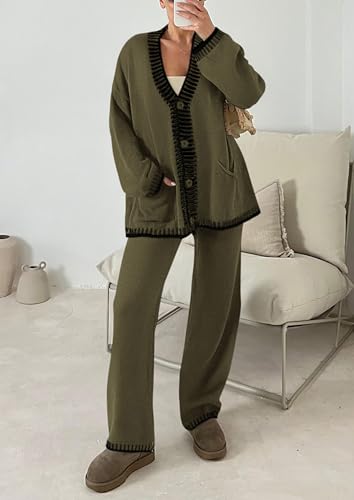 PRETTYGARDEN Lounge Sets for Women Fall 2025 Loungewear 2 Piece Outfits Cardigan Sweaters Track Suit Matching Winter Clothing