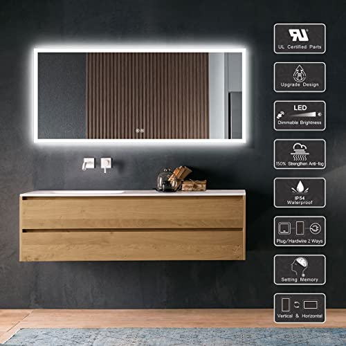 Dp Home Led Lighted Bathroom Vanity Wall Mirror With Touch Button, Dimmable, Vertical & Horizontal Mount Mirrors 70 X 32 In E-N031-7032-Ts Wall Mounted Makeup Led Vanity Mirror #TOP1