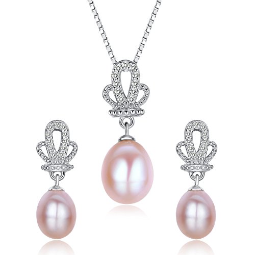Stunning Flawless Pearl Stud Earrings & Silver Chain Pendant Set| Impeccable Quality Natural, Flawless Freshwater Pearl & 925 Sterling Silver| The Most Unique Fashion Jewelry Set (2 | Pink Pearls)